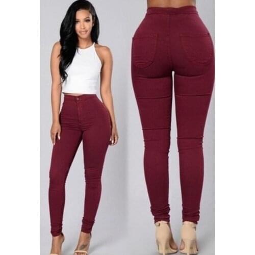 2021 Autumn New Women Fashion High Waist Solid Denim Jeans Elastic Stretchy Skinny Pencil Pants Trousers