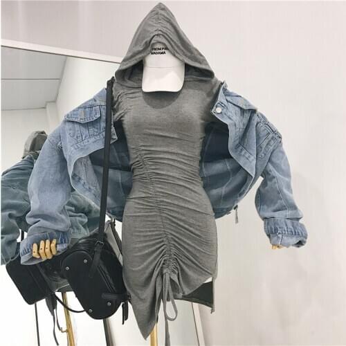 Autumn New Fashion Chic Drawstring Hooded Dress Women Ladies Dress Long Sleeve WomenS Clothing