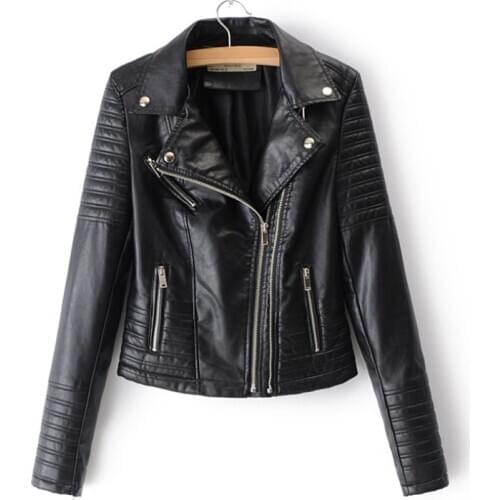 Autumn Faux Leather Jacket Women Turndown Collar Pu Motorcycle Black Punk Coat Female Rivet Zipper Outerwear