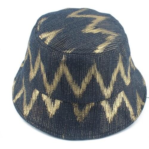 Fashion Harajuku Hip Hop Denim Bucket Hat Gold/Silver Paint Street wear Fisherman Cap Women Men Panama Hats