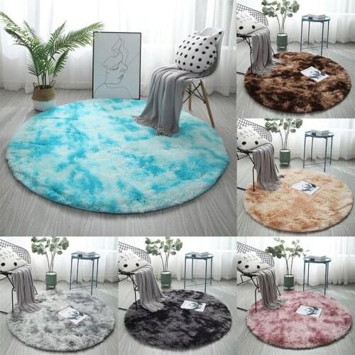 Fluffy Carpet for Living Room Soft Kid Room Round Mat Carpet Anti-slip Floor Mat Home Decor Plush Thick Tie Dyeing Rug Carpet