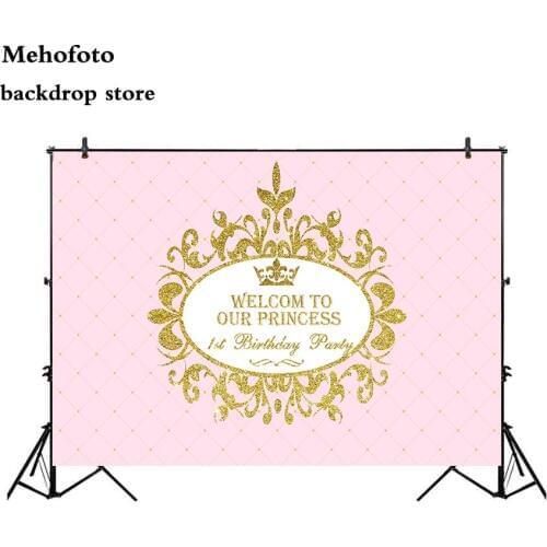 Mehofoto Pink Little Princess Photography Backdrops 1st Birthday Theme Party Photo Shoot Backgrounds Studio Gold Crown 701