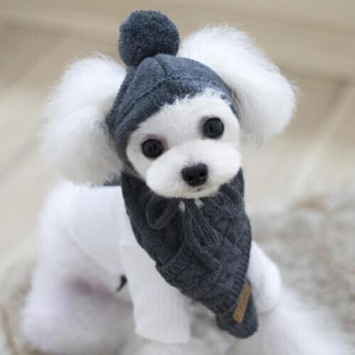 Hat for Dogs Winter Warm Stripes Knitted Hat+Scarf Collar Puppy Teddy Costume Christmas Clothes Santa Dog Costume