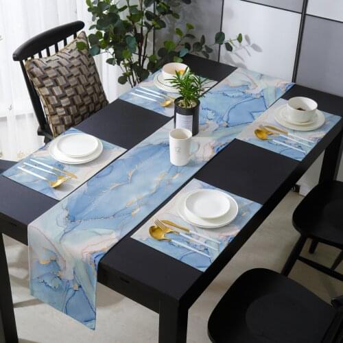 Blue Marble Table Runner Luxury Set Wedding Banquet Table Decoration Table Runner Coffee Table Tablecloth