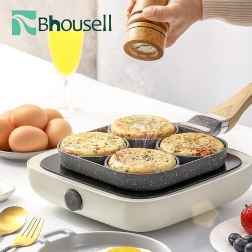 Four-hole Frying Pan Breakfast Non-stick Pan Aluminum Alloy Egg Pot Kitchen Induction Cooker Gas Stove Household Tool