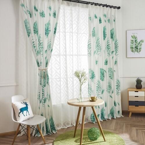 "Green Leaf" Modern Simple Jacquard Cloth Printed Fabric Fresh for Living Room Balcony Shading Curtains