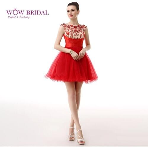 Wowbridal Beaded Tulle Elegant Short Prom Dresses 2021 Scoop A-line Evening Dress Fast Shipping SH0047