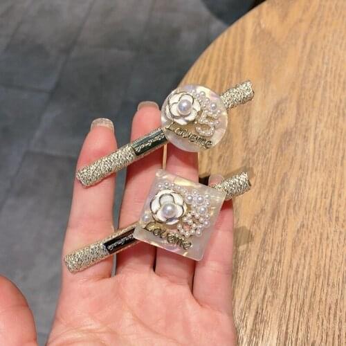Elegant Letter Pearl Rhinestone Hairpin Camellia Flower Floral Barrettes Hair Clip for Women Korean Hair Accessories Girl Gifts