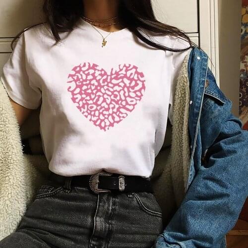 Seeyoushy Woman Tshirts Pink Heart Printing Valentines Day Graphic T Shirts Streetwear Harajuku Tops for Women Ladies Plus Size