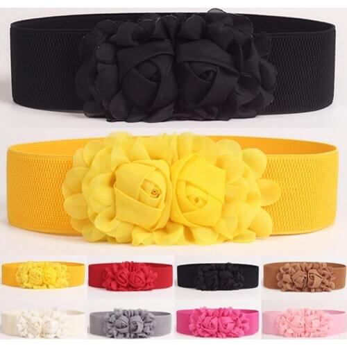 Fashion Women Girl Fashion Wide Stretch Elastic Waist Belt Solid Color Flower Waistband Gift