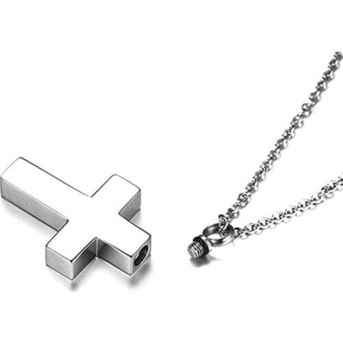 Stainless Steel Memorial Cross Cremation Urn Pendant Necklace for Ashes Keepsake Jewelry Sympathy Gift