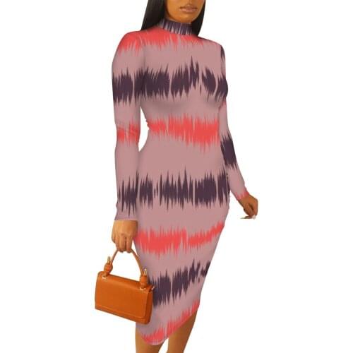 Long Sleeve Round Neck Spring Summer Colorful Wrap Ruched Bodycon Dress Women Sexy Holiday Sheath Elegant Midi Party Dresses