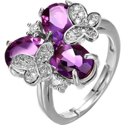 Natural Amethyst Ring 925 Sterling silver Butterfly Woman Lady Fashion Fine Elegant Jewelry Valentine Christmas Birthstone Gift