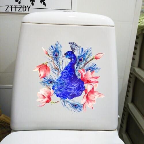 ZTTZDY 22.4×22CM Delicate Blue Peacock Creative WC Toilet Decoration Cartoon Wall Sticker T2-1206
