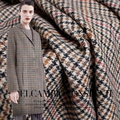 2019 new wool woolen woven tweed red line houndstooth autumn and winter coat clothes dressing fabric