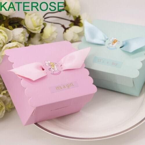 25PCS Baby Shower Favors Candy Box Birthday Party Giveaways For Guest Blue/Pink Sweet Boxes for Boy/Girl