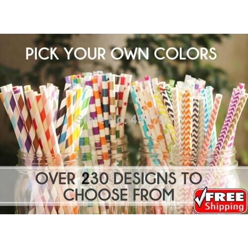 500pcs Pick Your Colors Black Aqua Blue Green Pink Yellow Grey Orange Purple Brown Gold Silver Red Party Paper Drinking Straws
