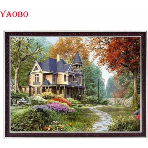 5d diy Diamond Embroidery Luxury Cottage landscape diamond Painting scenery Cross Stitch Full Diamond Mosaic art Christmas gift