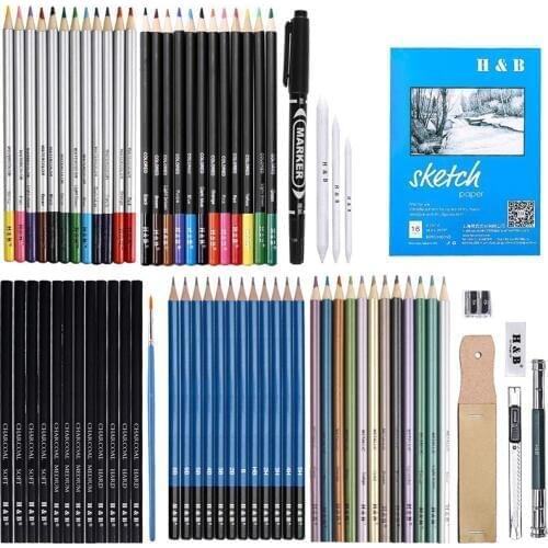 72 Piece Kit Sketch Pencils and Colored Pencils Art Set - Ideal Gift for Beginners & Pro Artists Drawing Art, Sketching, Shading