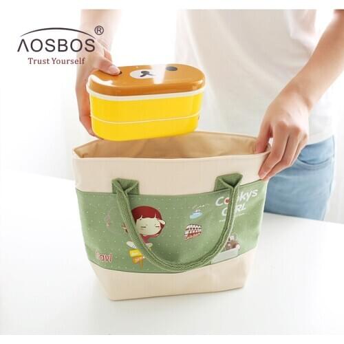 Aosbos Cartoon Thermal Insulated Lunch Bags for Students Girls Cute Bento Bag Food Organizer Box Little Girl Portable Cooler Bag