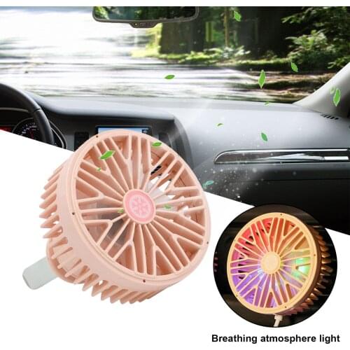 Car Summer Fans Auto Air Vent Clip Fan With 360 Degree Rotation 3 Speeds Multi-function USB Interface Mini LED Light Car Fan