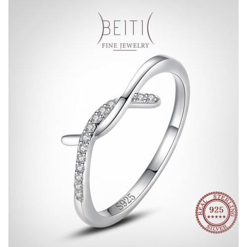 Beitil 100% 925 Sterling Silver Clear Zircon Minimalist Staggered Line Design Rings For Women Minimalist Fine Jewelry