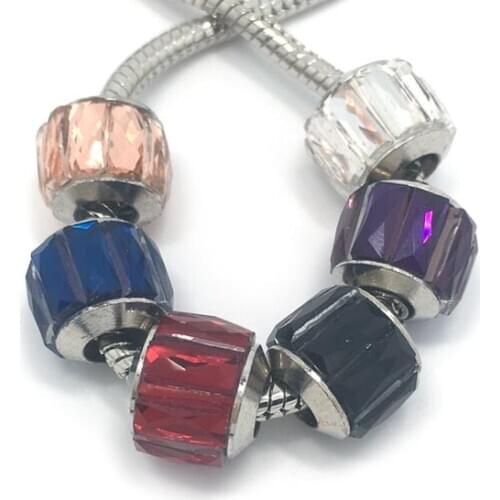 Free shipping new 50pcs 11mm rectangle glass rhinestone big hole beads fit European bracelet DIY hole size 5mm dia