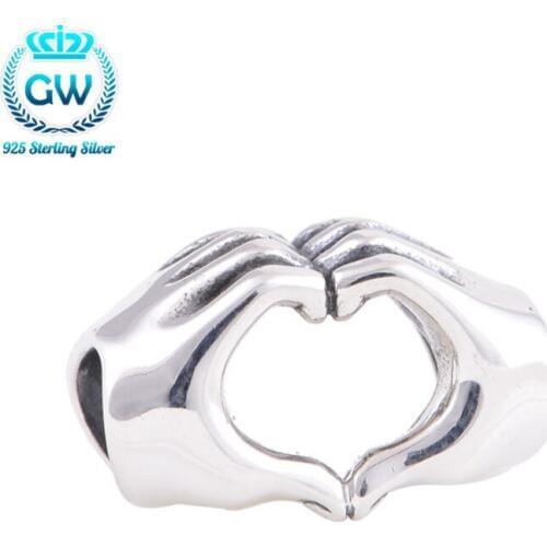 New Collection Genuine 925 Sterling Silver Closed Love Hand Heart Beads fit European Bracelets DIY Jewelry Brand GW T074