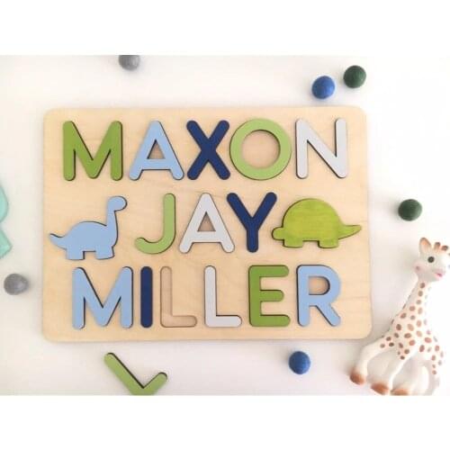 Custom Dinosaurs Baby name Puzzle Baby Name educational Puzzle Handmade Toddler Toy Montessori Nursery Decor Kids Gift Toys