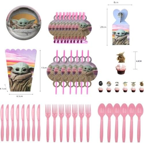 Disney Star Space Wars Master Yoda Theme Birthday Supplies Pink Tableware Background Latex Balloon Foil Baloon Decoration Set
