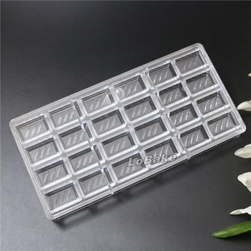 Latest unique design 24 cavities rectangle cube with 3 lines shape PC Polycarbonate hard materials chocolate mold candy baking