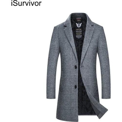 ISurvivor 2021 Men Winter Autumn Wool Coats Jackets Jaqueta Masculina Male Casual Fashion Slim Fit Large Size Plaid Coats Blends