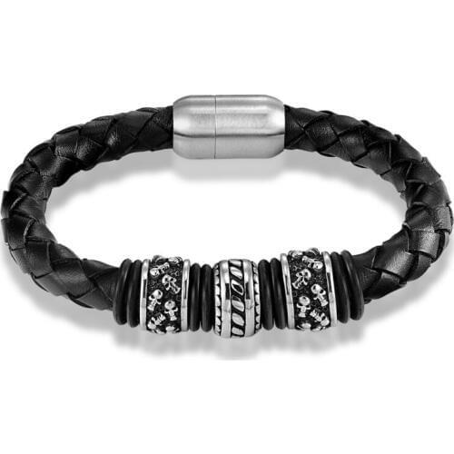 JANEYACY HOT European fashion men bracelet leather mens Skull head bracelet Male skeleton leather bracelet skull