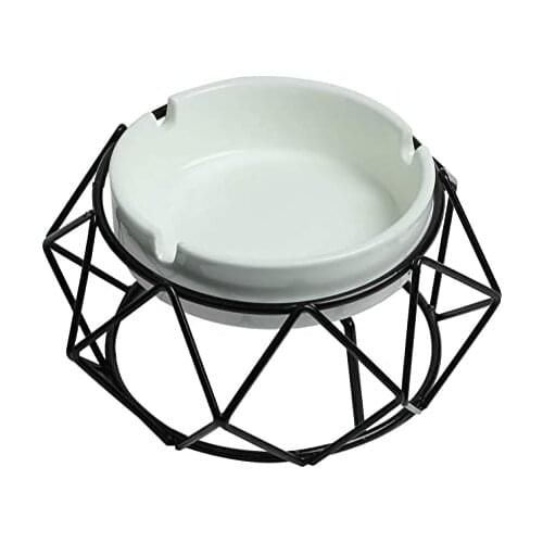 Ceramic Ashtray Iron Hollow Out Cigar Ash Tray Desktop Decor With Black Geometric Octagon Holder for Home Office Car 2021 New