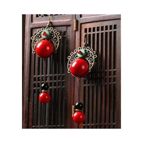 Big star handmade Chinese wind green dangle earrings , Original Ethnic jewelry stones earrings,New vintage bride earrings