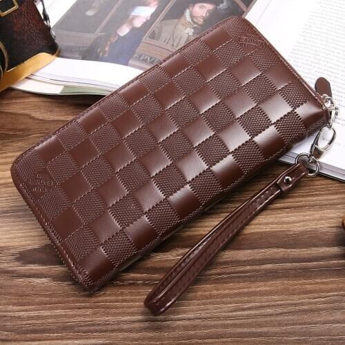 Mens wallet long black blue coffee Men wallets long zipper clutch bag mens bag plaid mens fashion business phone wallets 589