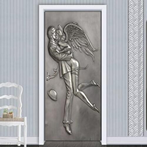 Wallpaper Door Decoration Stickers Embossed Couple Angel Bedroom Creative DIY Self-adhesive Wall Mural For Living Room 3D Decals