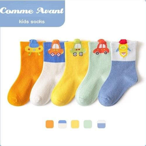 5 Pairs/Pack 21 NEW Autumn Soft Kids Socks Cotton Cartoon Car Children Socks for Boys 1-12 Years Socks New Fashion