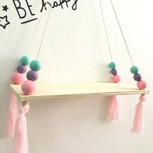 Christmas Beads Tassels Wood Rope Board Wall Hanging hanger Child room Nordic decoration Rack photography Home craft DIY INS