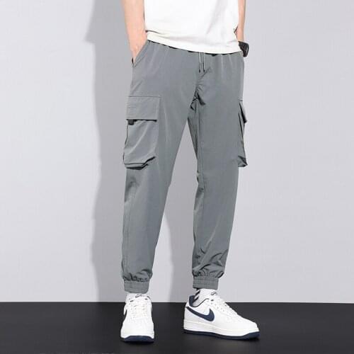 New Mens Casual Business Pant Slim Straight Trousers Badge Pockets Black Blue Khaki Plus Size 44 46 Fashion Male JS014