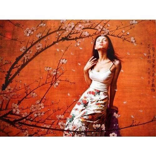 Nude art Chinese woman plum blossom landscpe canvas printings oil painting printed on canvas hotel decoration picture