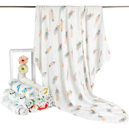 Hot Feather Baby Blanket Bedding Swaddle Wrap Bamboo Cotton Gauze Muslin Blanket Soft Breathable For Newborn Baby Blankets
