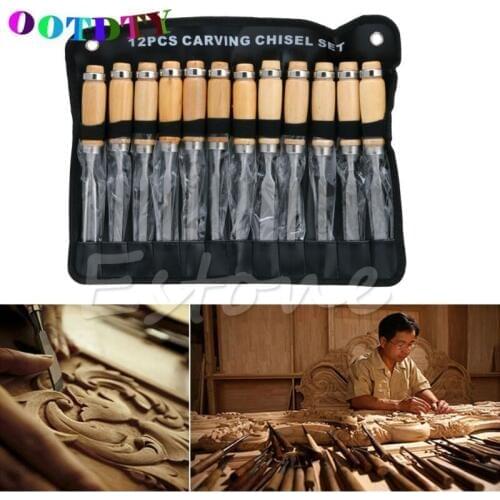 OOTDTY 12pcs/set Wood Carving Knives Hand Chisel Set Flower Woodworking Professional Lathe Gouges Tools Knife