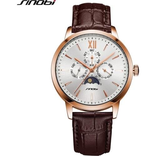 SINOBI Top Brand Original Mens Fashion Luxury Watches Male Function Clock Calender Quartz Wristwatches Relogio Masculino saat
