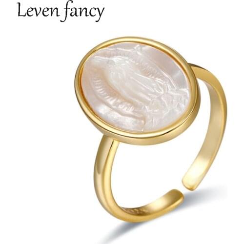 Mother of Pearl White Shell Virgin Mary Ring Christian Jewelry 925 Sterling Silver Ring for Women Mothers Day Gift