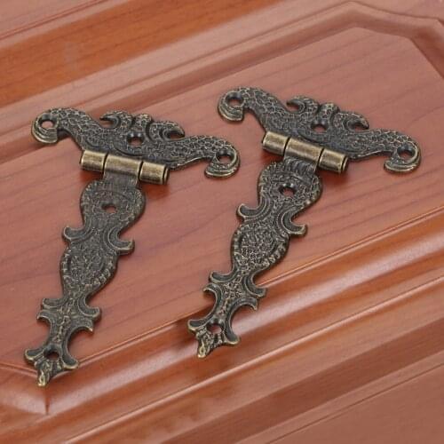 2Pcs Big 113*69mm Cabinet Door Butt Hinges Decorative Vintage Brass Plated Large Hinge for Jewelry Wooden Box Furniture Fittings