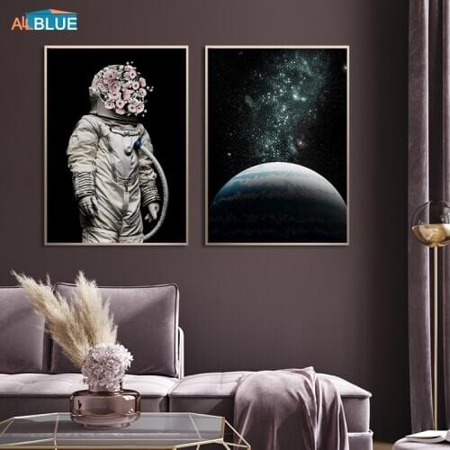 Galaxy Planet Starry Sky Poster Flower Astronaut Wall Picture Canvas Art Print Canvas Painting Nordic Style Home Decoration Room