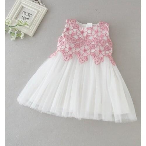 Baby Dresses for Girls Birthday Wedding Pink Lace Flower Bebes Princess Dress Baptism Gown Infant Girls 1 Year Vestido Infantil