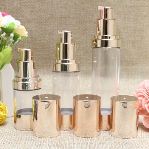 High Quality Airless Pump Bottle Light Gold Cover Transparent Spray Emulsion Bottle Lotion Pump Vacuum Bottle Lotion Container