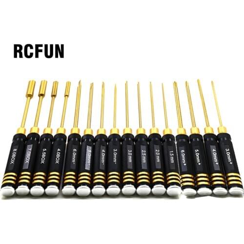RC Tools 16 pcs hex screw driver set titanium plating hardened 1.5 2.0 2.5 3.0mm screwdriver For Rc helicopter Rc toys (1 set)